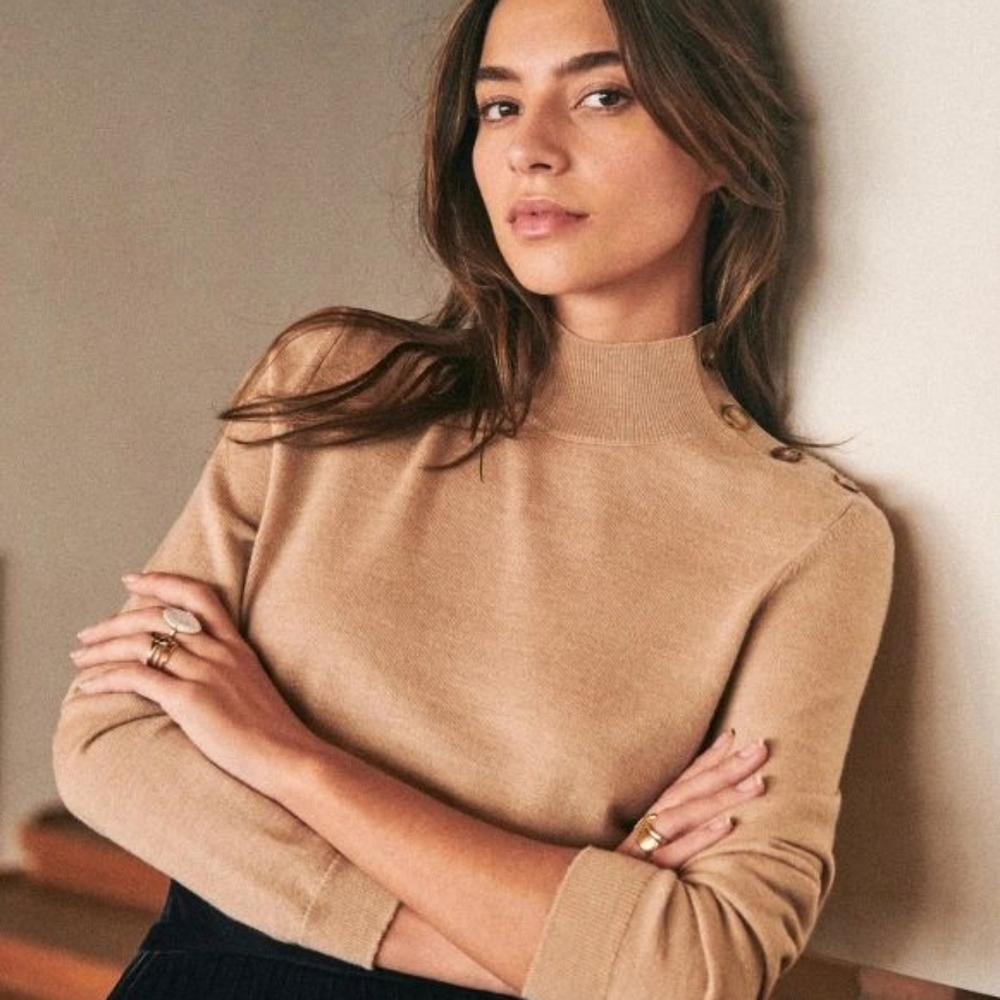 Like New Sezane Jacob Jumper Large 100% Merino Wool, Camel